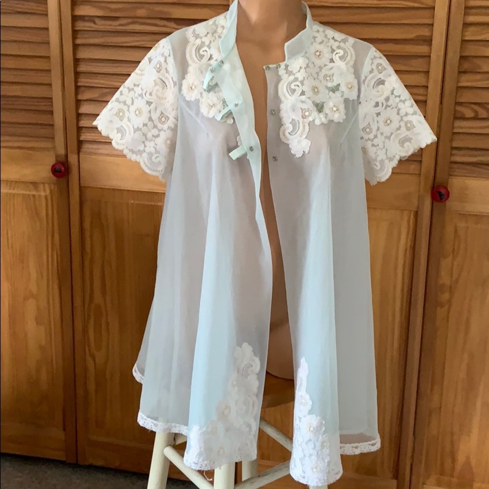 Vintage shadowtime baby blue chiffon nightie robe . Size medium - Picture 3 of 12